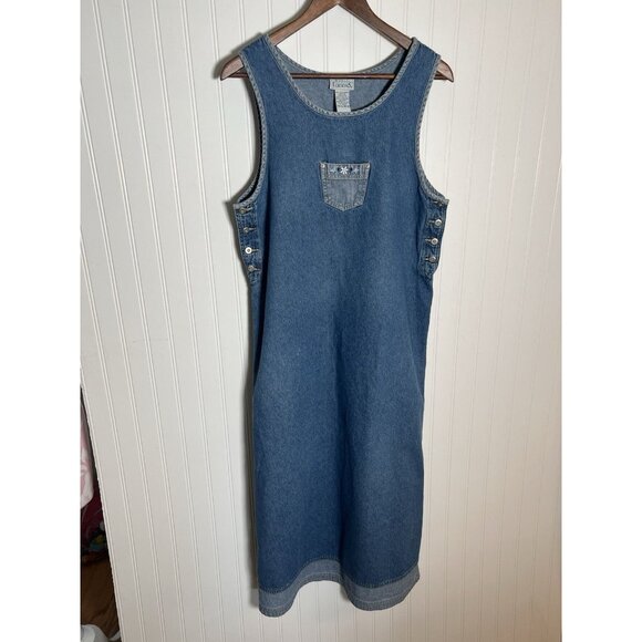 Women’s Denim Overall Dress Jumper Midi Size M Modest Conservative - Picture 1 of 6